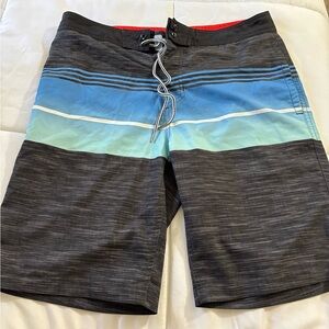 Men's Striped Swim Shorts - Black and Blue